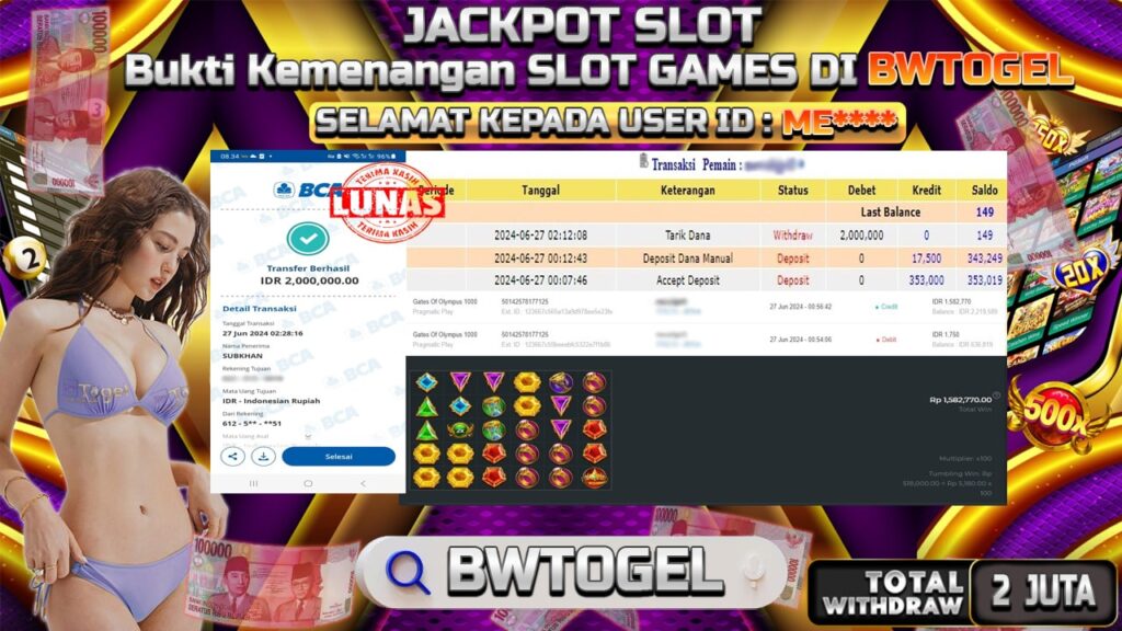 BUKTI JACKPOT SLOT GATES OF OLYMPUS 1000 TERPERCAYA DI INDONESIA TGL 27-06-2024