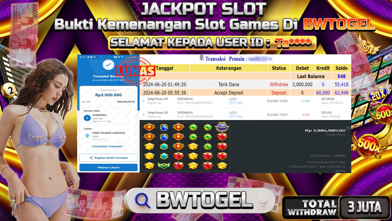 BUKTI JACKPOT SLOT STARLIGHT PRINCES 1000 TERPERCAYA DI INDONESIA TGL 20-06-2024