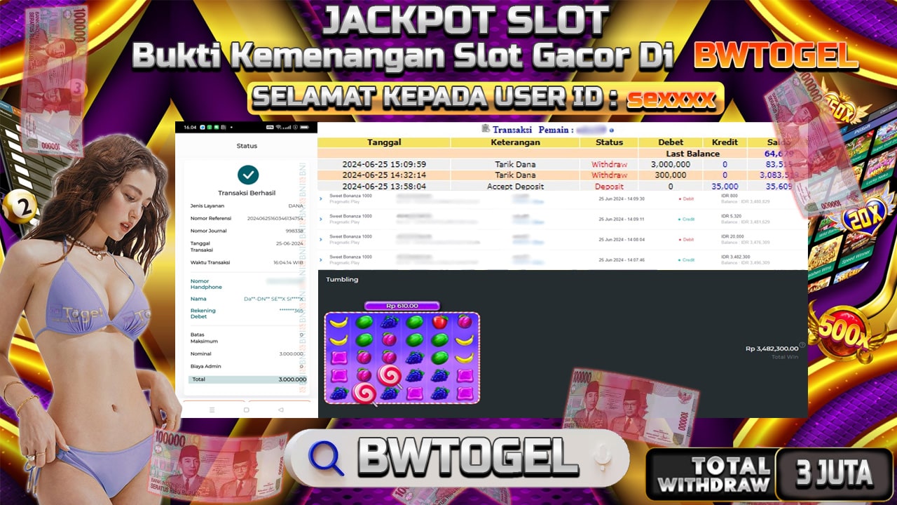 BUKTI JACKPOT SLOT SWEET BONANZA 1000 TERPERCAYA DI INDONESIA TGL 25-06-2024