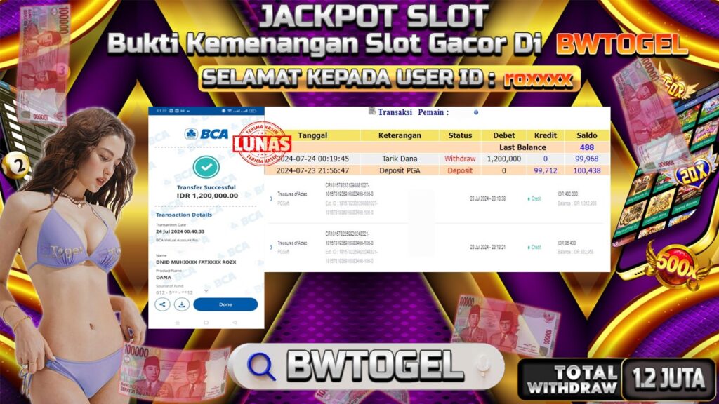 BUKTI JACKPOT SLOT TREASURES OF AZTEC TERPERCAYA DI INDONESIA TGL 24-07-2024