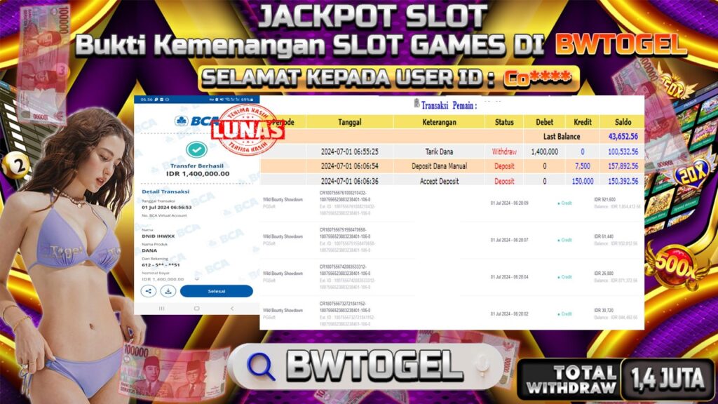 BUKTI JACKPOT SLOT WILD BOUNTY SHOWDOWN TERPERCAYA DI INDONESIA TGL 01-07-2024