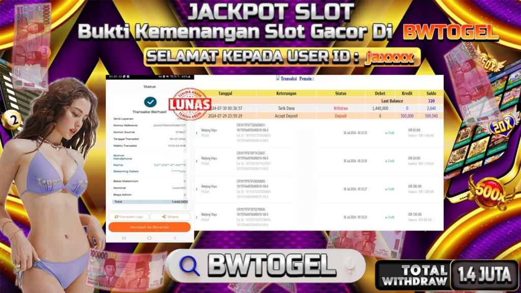 BUKTI JACKPOT SLOT MAHJONG WAYS TERPERCAYA DI INDONESIA TGL 30-07-2024