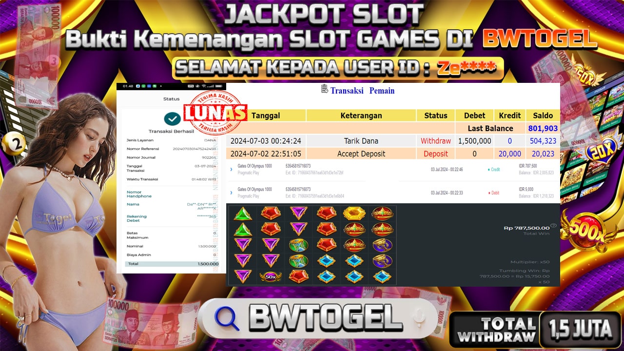 BUKTI JACKPOT SLOT GATES OF OLYMPUS 1000 TERPERCAYA DI INDONESIA TGL 03-07-2024