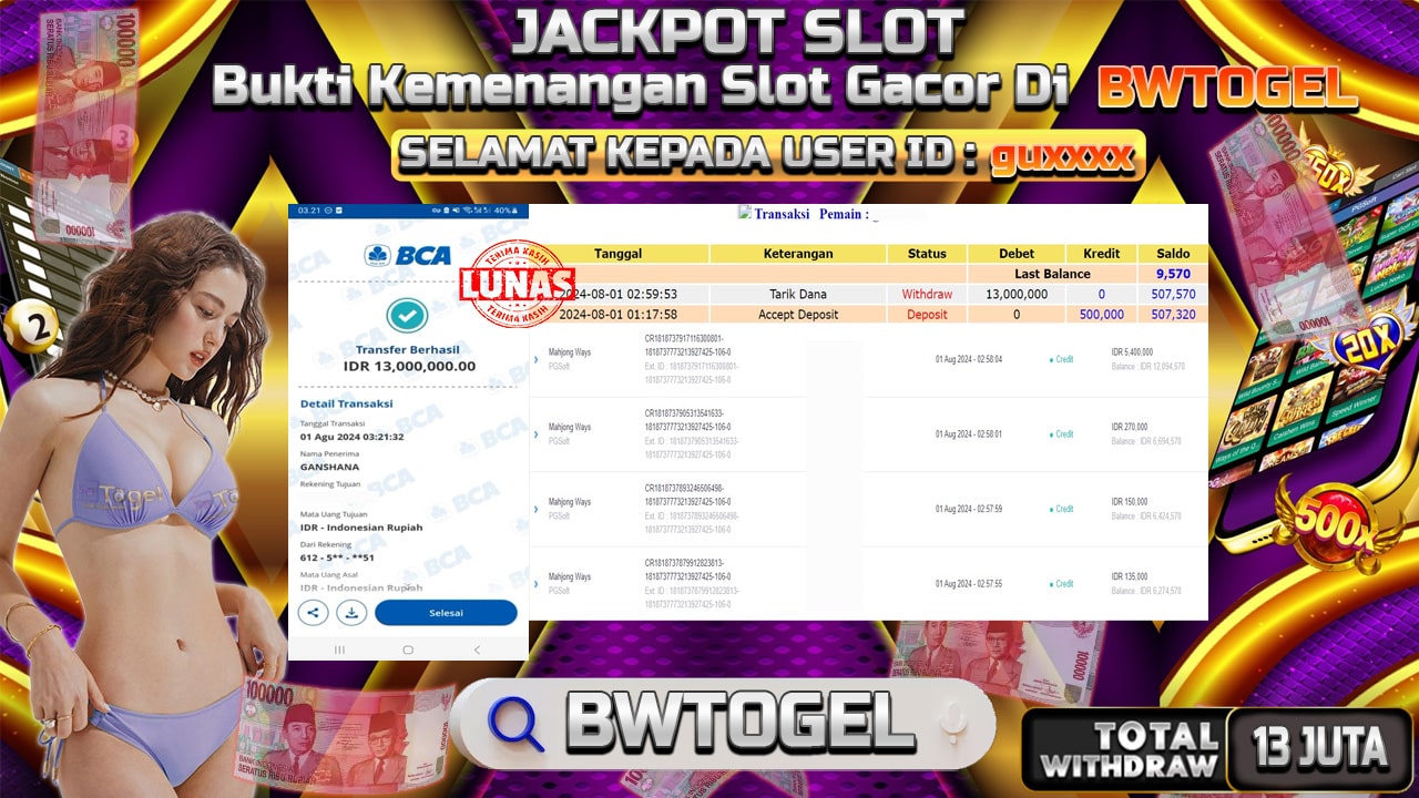 BUKTI JACKPOT SLOT MAHJONG WAYS  TERPERCAYA DI INDONESIA TGL 01-08-2024