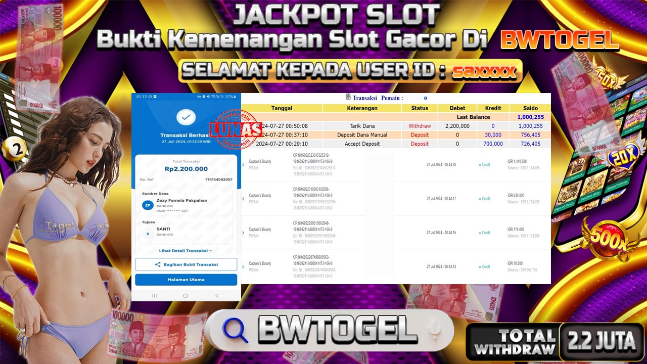 BUKTI JACKPOT SLOT CAPTAINS BOUNTY TERPERCAYA DI INDONESIA TGL 27-07-2024