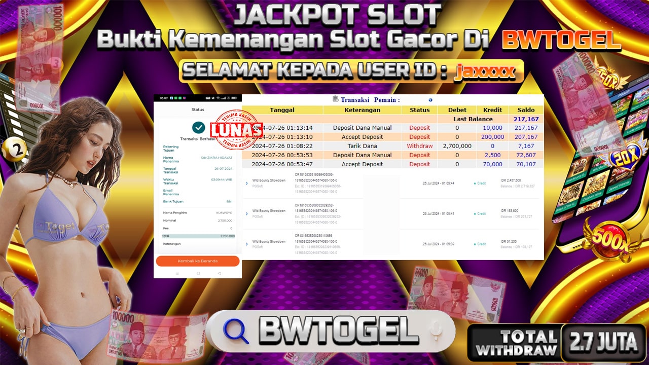 BUKTI JACKPOT SLOT WILD BOUNTY SHOWDOWN TERPERCAYA DI INDONESIA TGL 26-07-2024