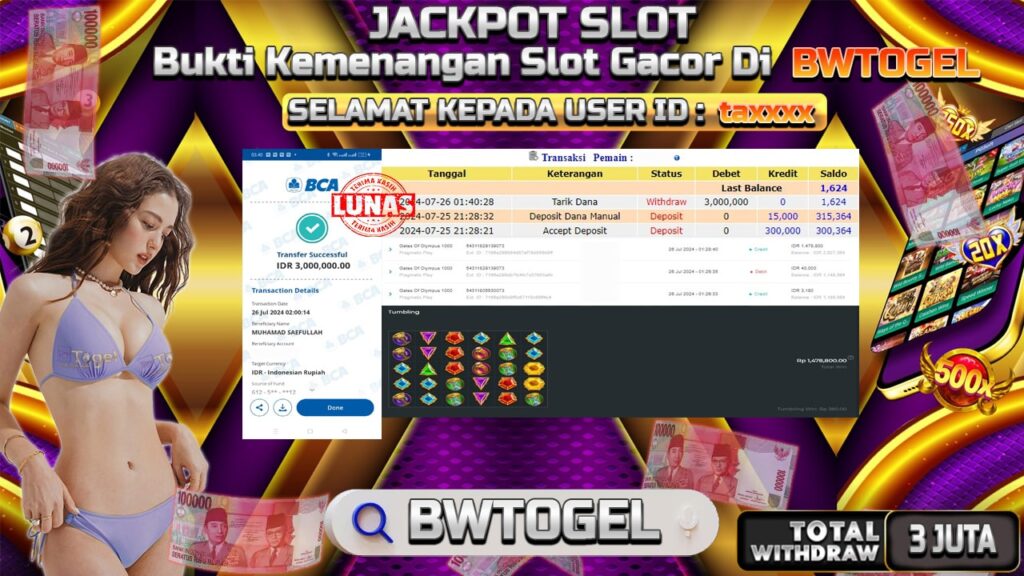 BUKTI JACKPOT SLOT GATES OF OLYMPUS 1000 TERPERCAYA DI INDONESIA TGL 26-07-2024