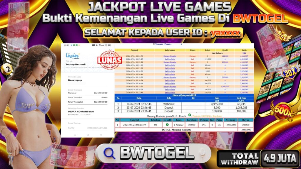 BUKTI JACKPOT ROULETTE TERPERCAYA DI INDONESIA TGL 24-07-2024