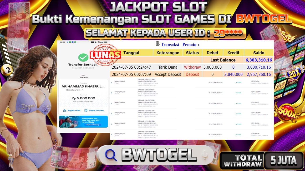 BUKTI JACKPOT SLOT MAHJONG WAYS 2 TERPERCAYA DI INDONESIA TGL 05-07-2024