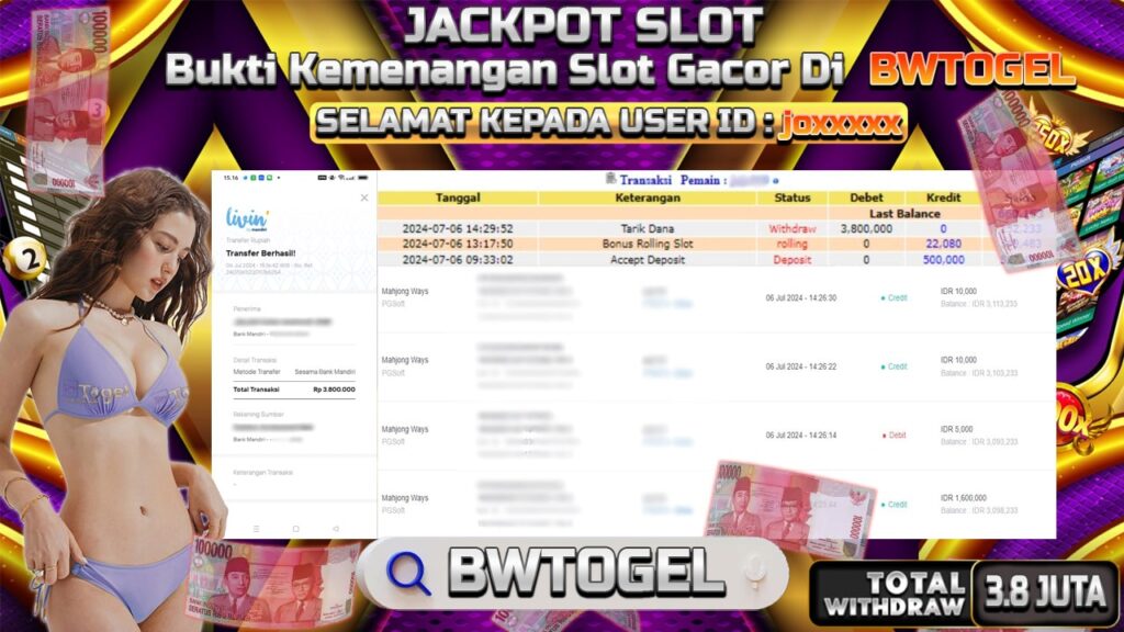 BUKTI JACKPOT SLOT MAHJONG WAYS TERPERCAYA DI INDONESIA TGL 06-07-2024