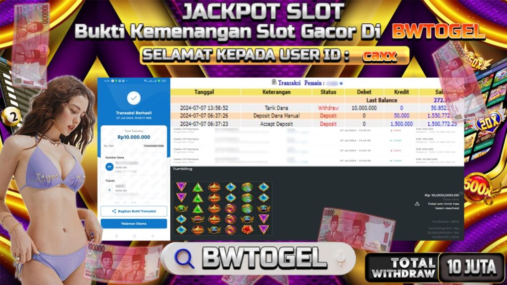 BUKTI JACKPOT SLOT GATES OF OLYMPUS TERPERCAYA DI INDONESIA TGL 07-07-2024