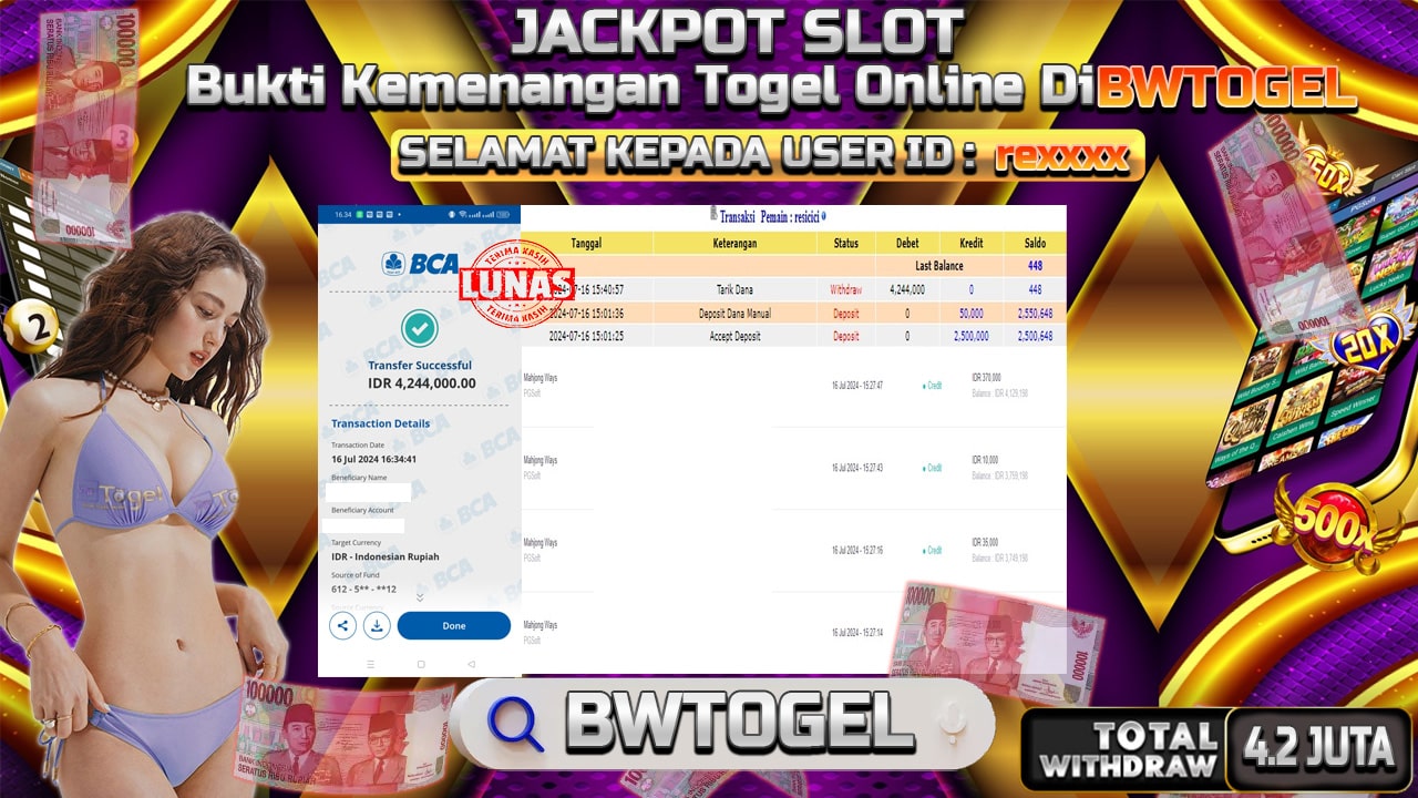 BUKTI JACKPOT SLOT MAHJONG WAYS TERPERCAYA DI INDONESIA TGL 16-07-2024