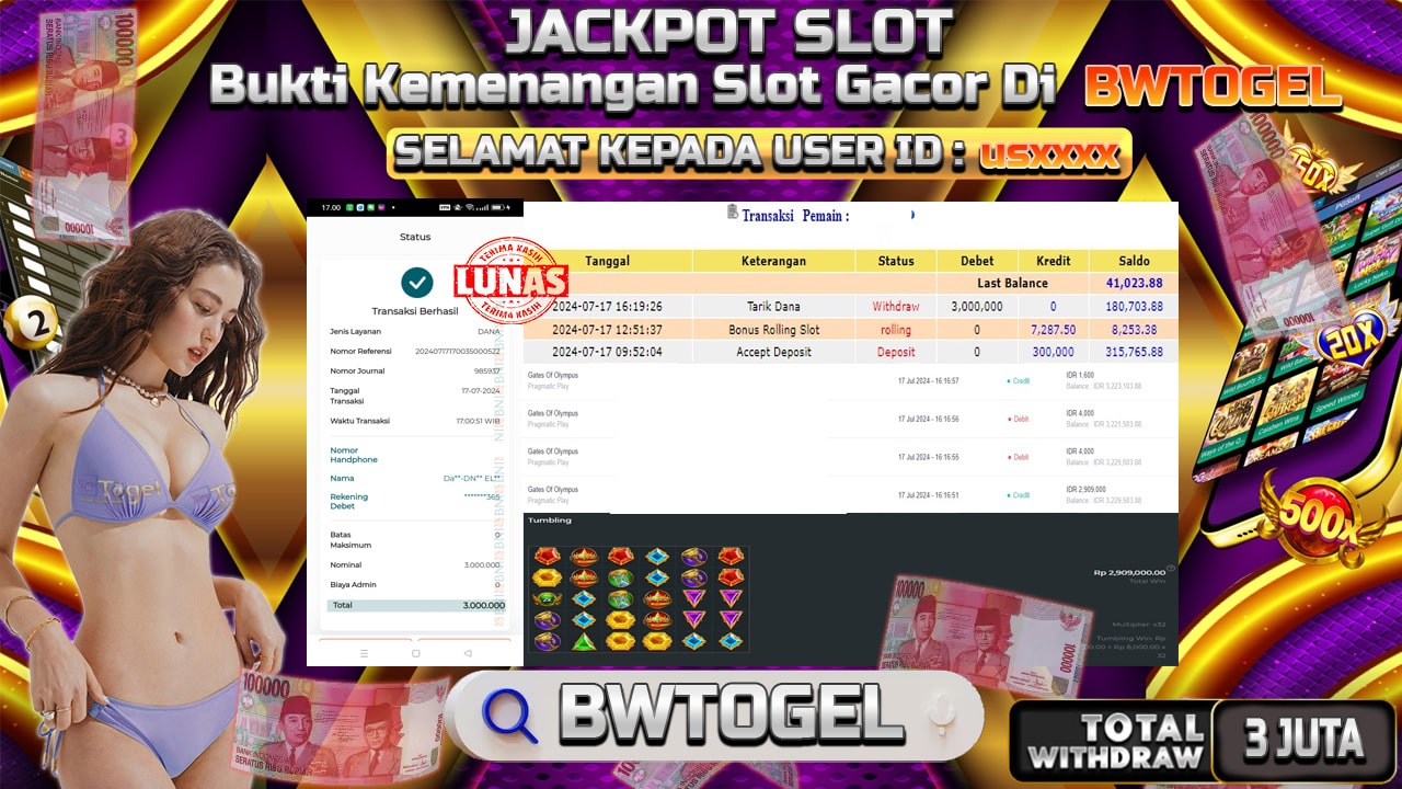 BUKTI JACKPOT SLOT GATES OF OLYMPUS TERPERCAYA DI INDONESIA TGL 17-07-2024