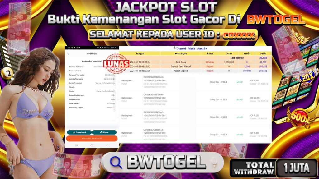 BUKTI JACKPOT SLOT MAHJONG WAYS TERPERCAYA DI INDONESIA TGL 30-08-2024