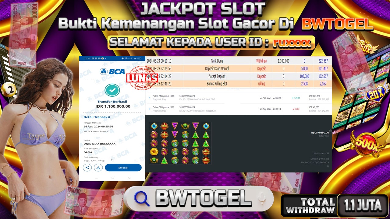 BUKTI JACKPOT SLOT GATES OF OLYMPUS 1000 TERPERCAYA DI INDONESIA TGL 24-08-2024