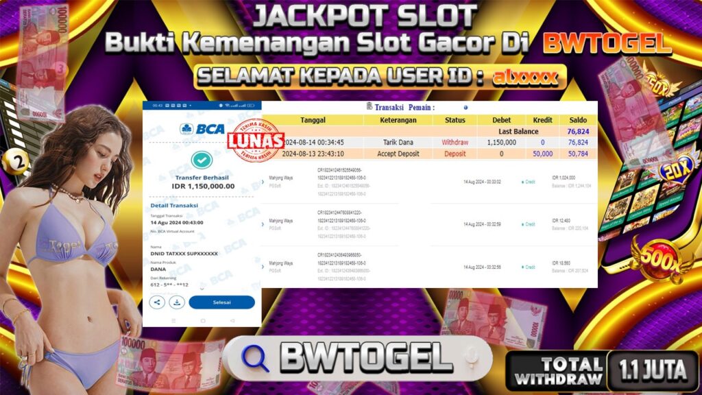 BUKTI JACKPOT SLOT MAHJONG WAYS  TERPERCAYA DI INDONESIA TGL 14-08-2024