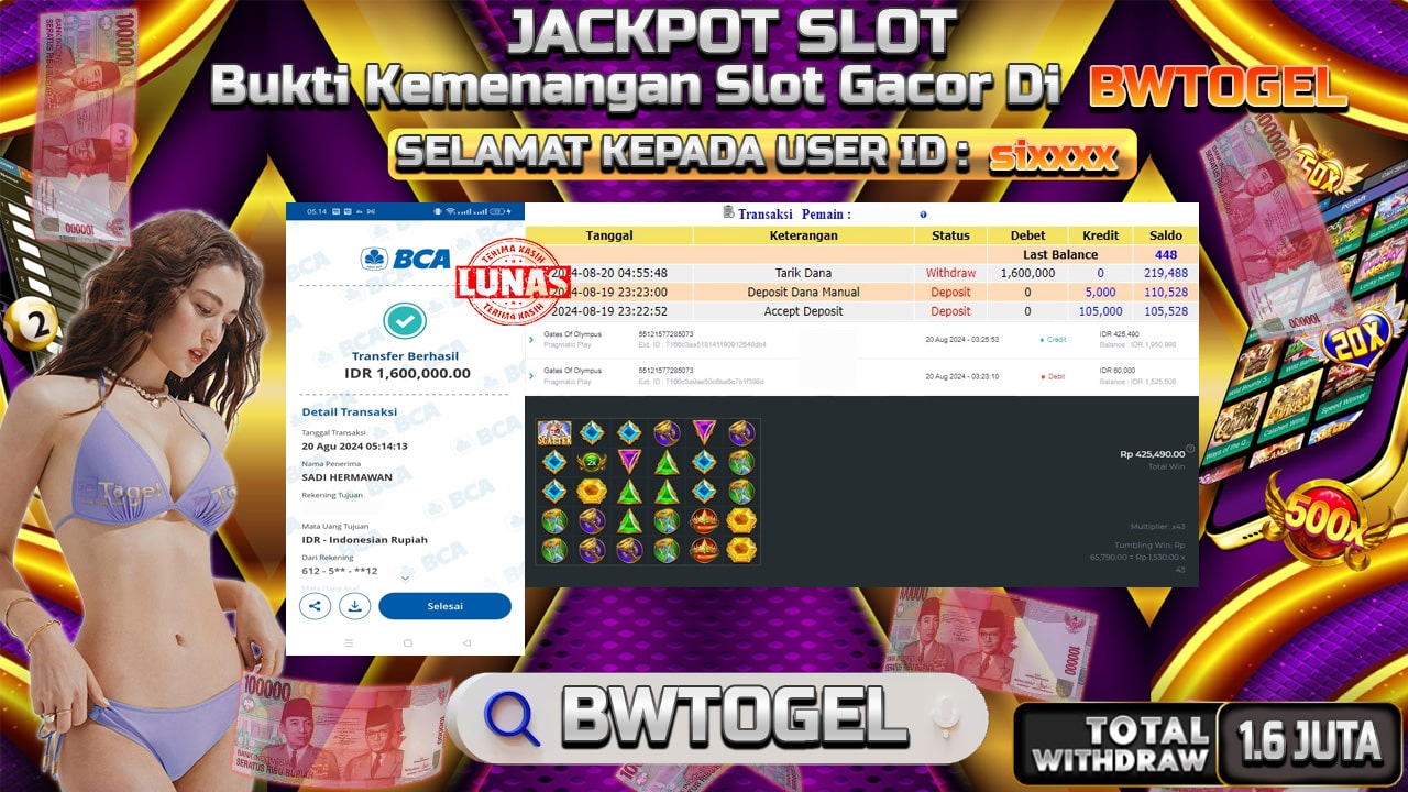 BUKTI JACKPOT SLOT GATES OF OLYMPUS  TERPERCAYA DI INDONESIA TGL 20-08-2024