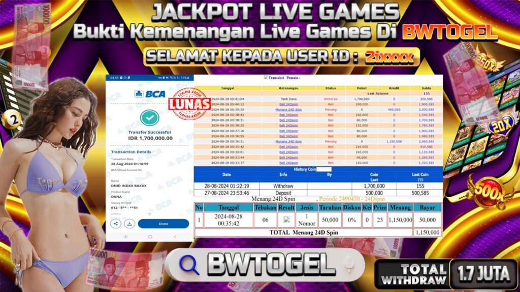 BUKTI JACKPOT LIVE GAMES 24D SPIN  TERPERCAYA DI INDONESIA TGL 28-08-2024