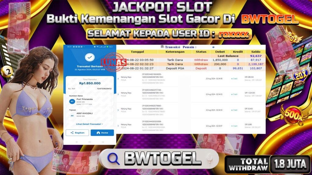 BUKTI JACKPOT SLOT MAHJONG WAYS TERPERCAYA DI INDONESIA TGL 22-08-2024