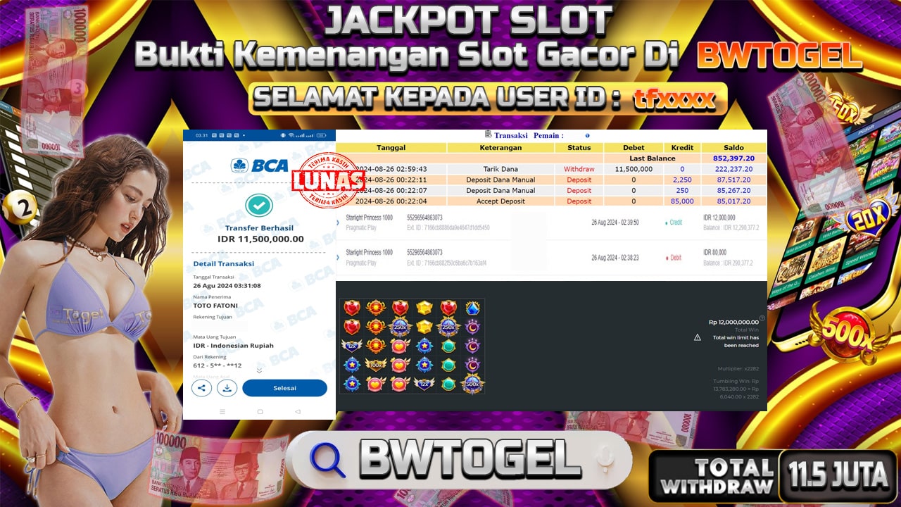 BUKTI JACKPOT SLOT STARLIGHT PRINCESS 1000 TERPERCAYA DI INDONESIA TGL 26-08-2024