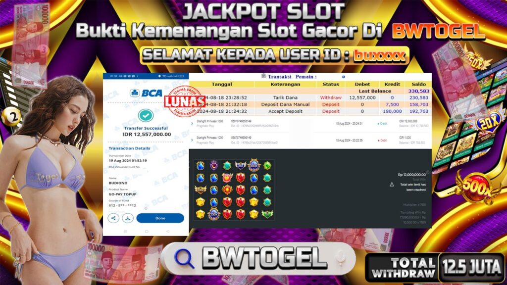 BUKTI JACKPOT SLOT STARLIGHT PRINCESS 1000 TERPERCAYA DI INDONESIA TGL 19-08-2024