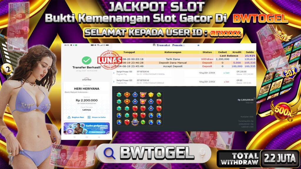 BUKTI JACKPOT SLOT STARLIGHT PRINCESS 1000 TERPERCAYA DI INDONESIA TGL 20-08-2024