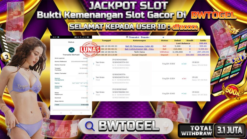 BUKTI JACKPOT SLOT TOTEM WONDERS TERPERCAYA DI INDONESIA TGL 10-08-2024