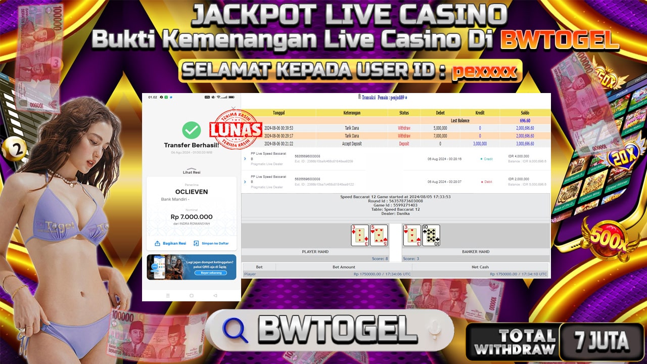 BUKTI JACKPOT SPEED BACCARAT  TERPERCAYA DI INDONESIA TGL 06-08-2024