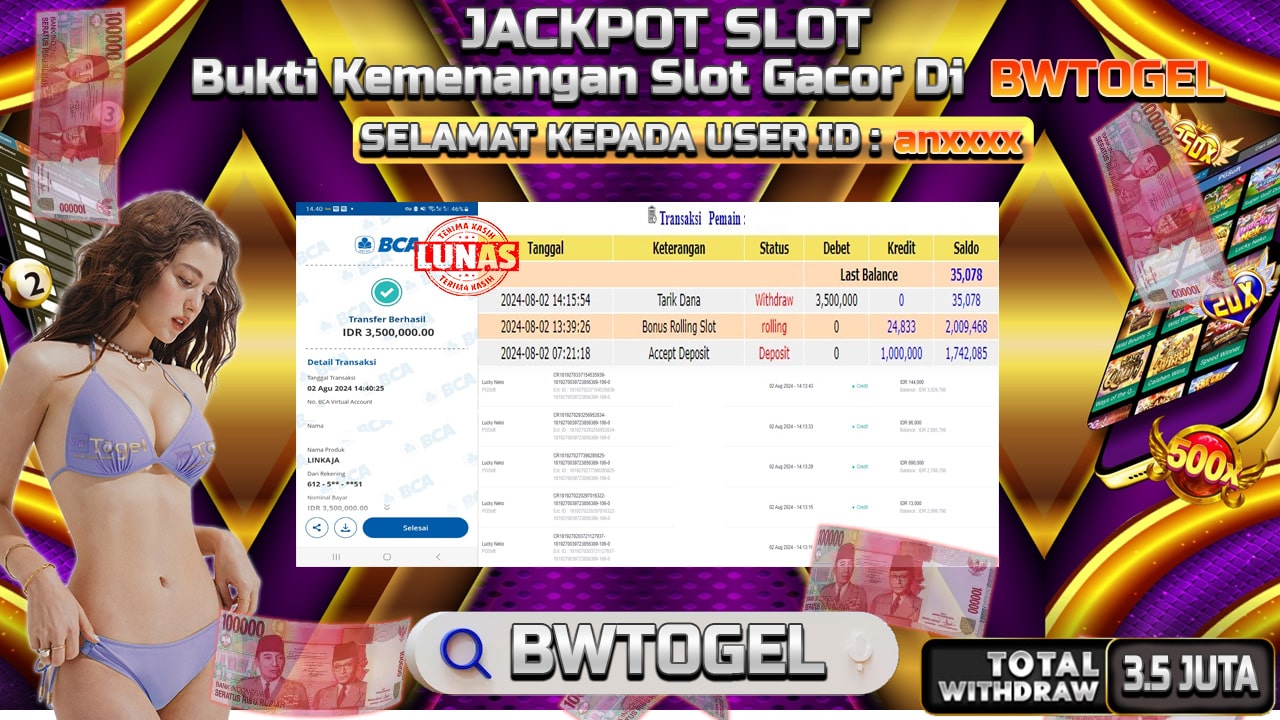 BUKTI JACKPOT SLOT LUCK NEKO TERPERCAYA DI INDONESIA TGL 02-08-2024