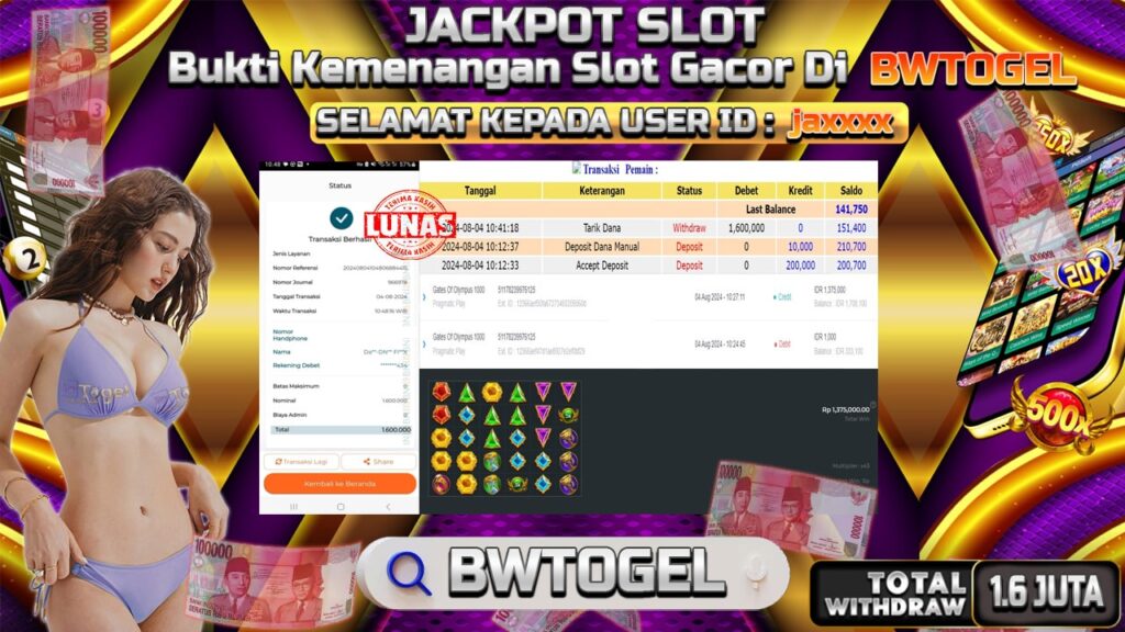 BUKTI JACKPOT SLOT GATES OF OLYMPUS 1000 TERPERCAYA DI INDONESIA TGL 04-08-2024