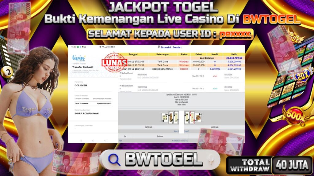 BUKTI JACKPOT LIVE CASINO BACCARAT B TERPERCAYA DI INDONESIA TGL 11-08-2024