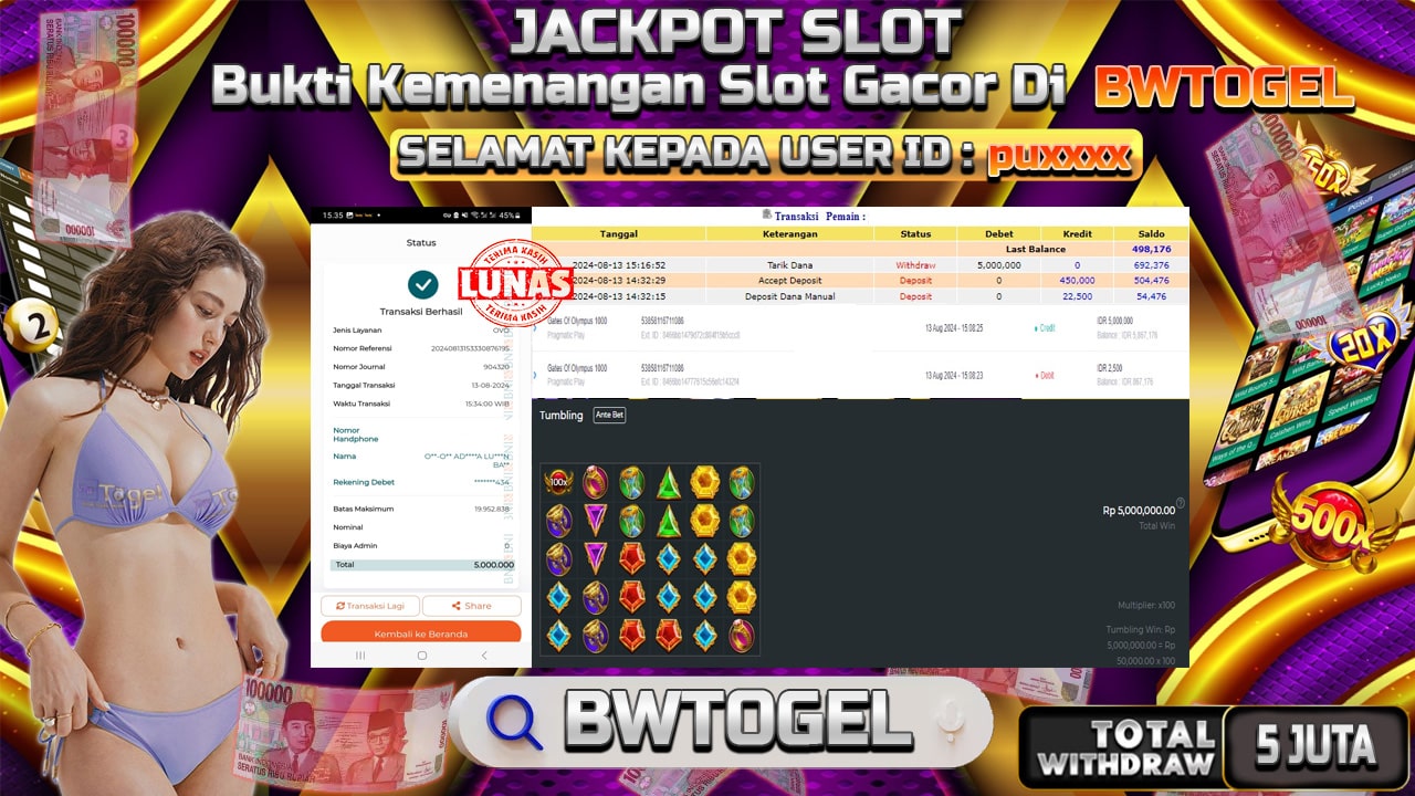 BUKTI JACKPOT SLOT GATES OF OLYMPUS 1000 TERPERCAYA DI INDONESIA TGL 13-08-2024