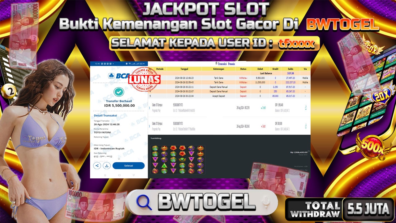 BUKTI JACKPOT SLOT GATES OF OLYMPUS TERPERCAYA DI INDONESIA TGL 26-08-2024