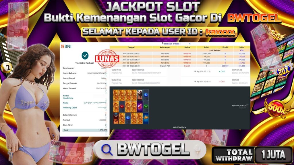 BUKTI JACKPOT SLOT CASTLE OF FIRE TERPERCAYA DI INDONESIA TGL 06-09-2024