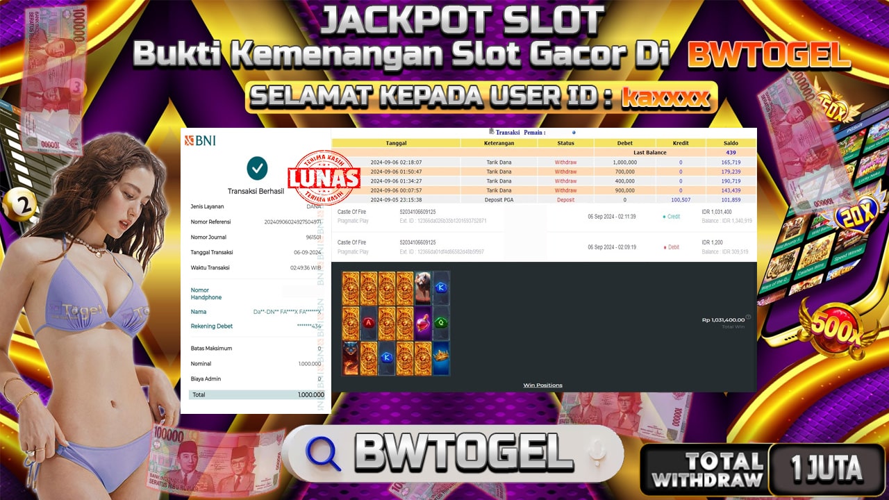 BUKTI JACKPOT SLOT CASTLE OF FIRE TERPERCAYA DI INDONESIA TGL 06-09-2024