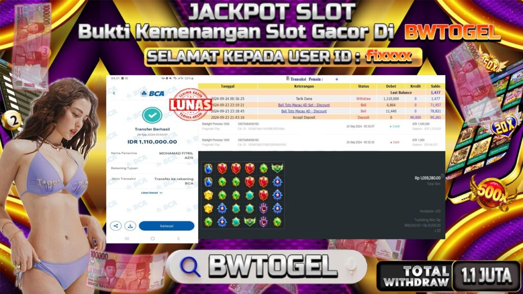 BUKTI JACKPOT SLOT STARLIGHT PRINCESS 1000 TERPERCAYA DI INDONESIA TGL 24-09-2024