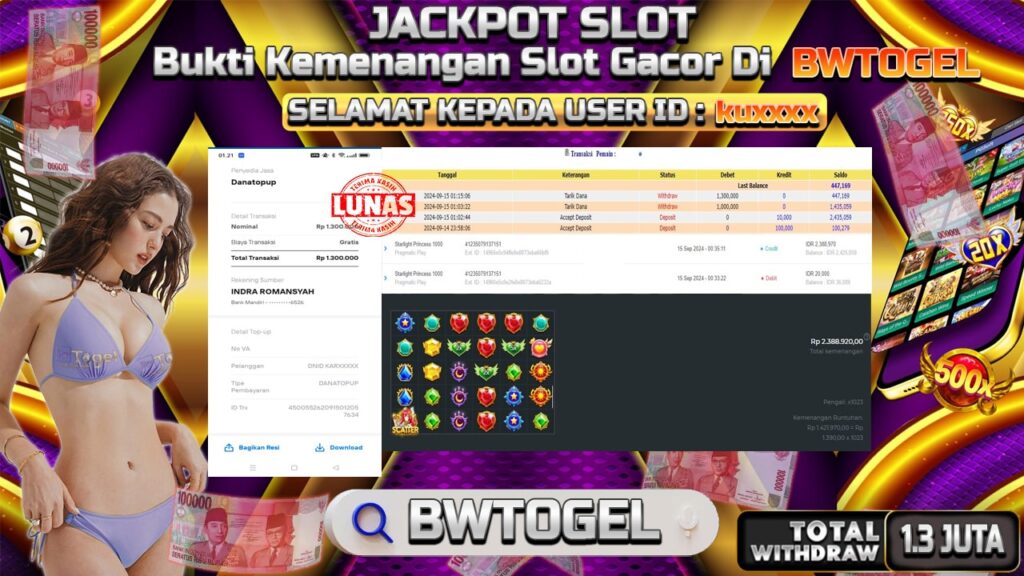 BUKTI JACKPOT SLOT STARLIGHT PRINCESS 1000 TERPERCAYA DI INDONESIA TGL 15-09-2024