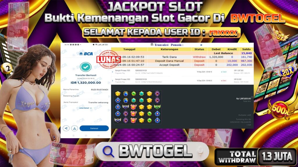 BUKTI JACKPOT SLOT STARLIGHT PRINCESS 1000 TERPERCAYA DI INDONESIA TGL 16-09-2024