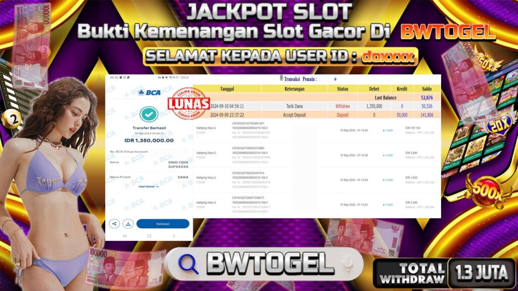 BUKTI JACKPOT SLOT MAHJONG WAYS 2 TERPERCAYA DI INDONESIA TGL 10-09-2024