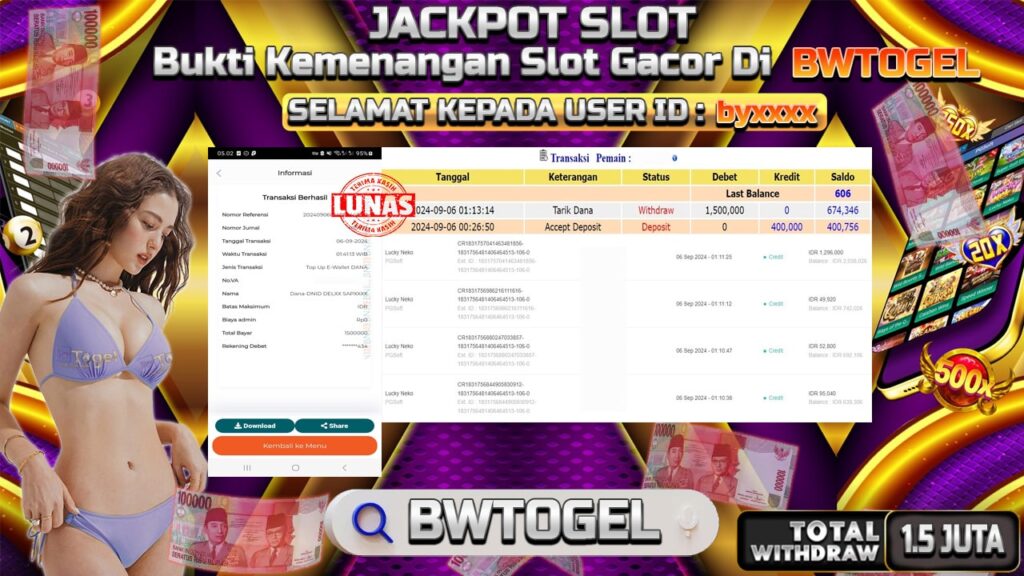 BUKTI JACKPOT SLOT LUCKY NEKO TERPERCAYA DI INDONESIA TGL 06-09-2024