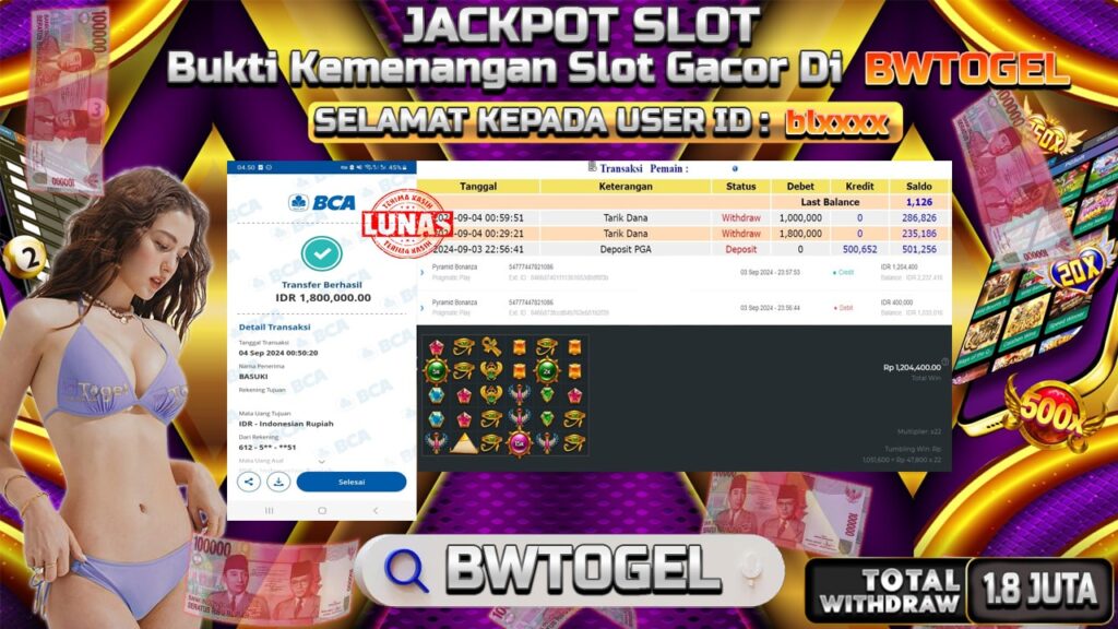 BUKTI JACKPOT SLOT PYRAMID BONANZA TERPERCAYA DI INDONESIA TGL 04-09-2024