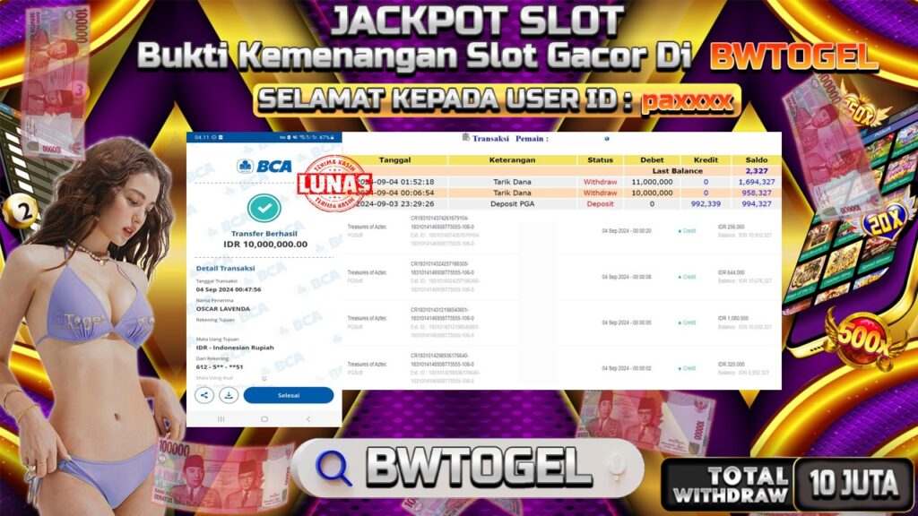 BUKTI JACKPOT SLOT TREASURES OF AZTEC TERPERCAYA DI INDONESIA TGL 04-09-2024