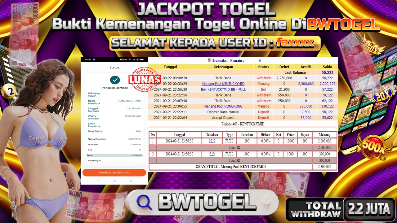 BUKTI JACKPOT TOGEL KENTUCKYMID TERPERCAYA DI INDONESIA TGL 22-09-2024