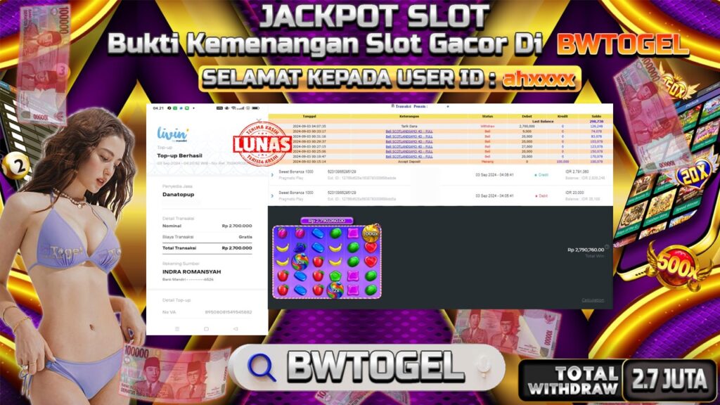 BUKTI JACKPOT SLOT SWEET BONANZA 1000 TERPERCAYA DI INDONESIA TGL 03-09-2024