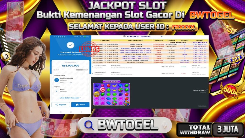 BUKTI JACKPOT SLOT SWEET BONANZA 1000 TERPERCAYA DI INDONESIA TGL 16-09-2024