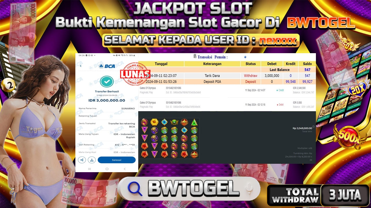 BUKTI JACKPOT SLOT GATES OF OLYMPUS TERPERCAYA DI INDONESIA TGL 11-09-2024