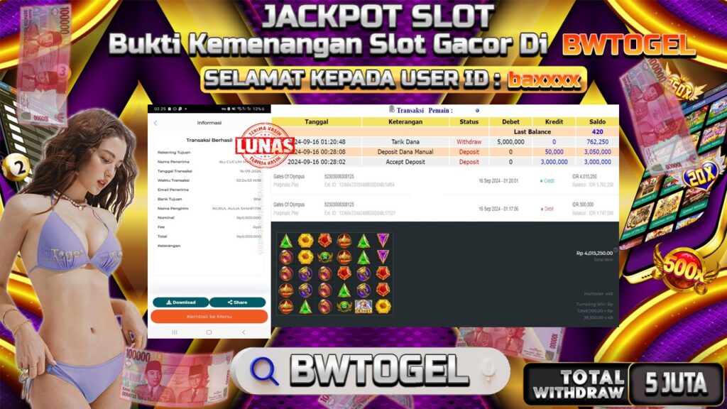 BUKTI JACKPOT SLOT GATES OF OLYMPUS TERPERCAYA DI INDONESIA TGL 16-09-2024