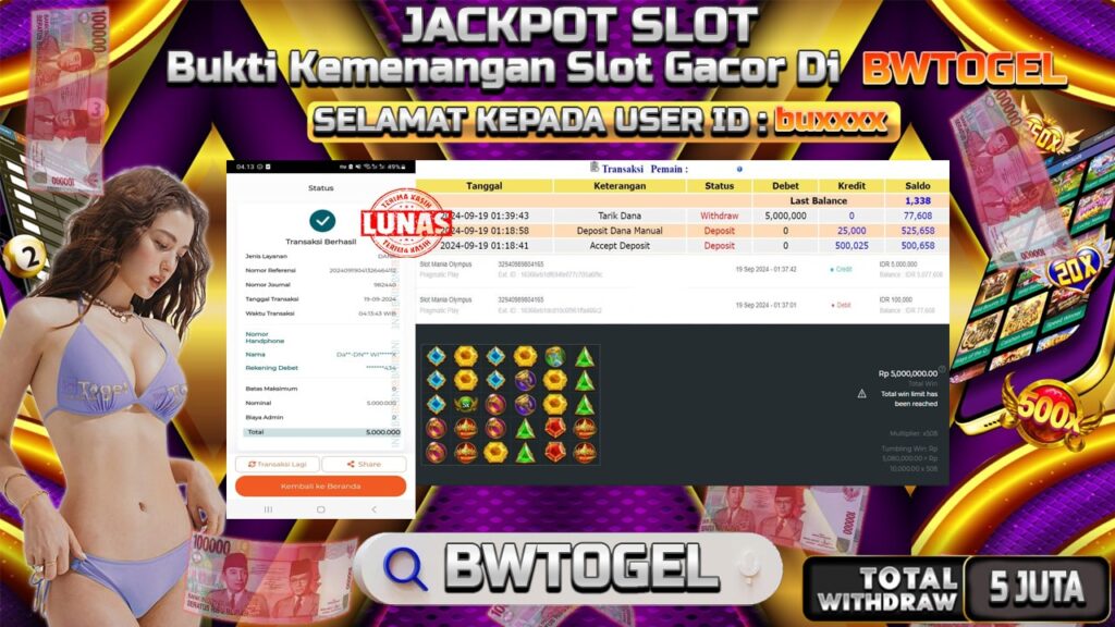 BUKTI JACKPOT SLOT MANIA OLYMPUS TERPERCAYA DI INDONESIA TGL 19-09-2024