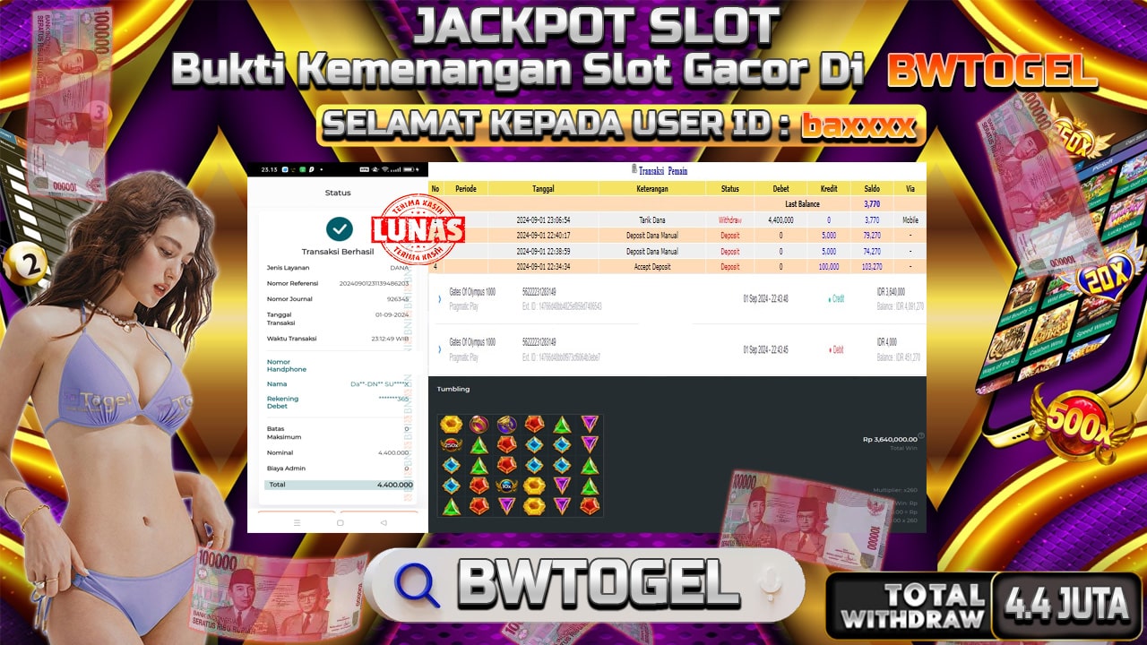 BUKTI JACKPOT SLOT GATES OF OLYMPUS 1000 TERPERCAYA DI INDONESIA TGL 01-09-2024