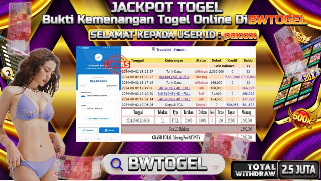 BUKTI JACKPOT TOGEL ONLINE POOL SYDNEY TERPERCAYA DI INDONESIA TGL 02-09-2024